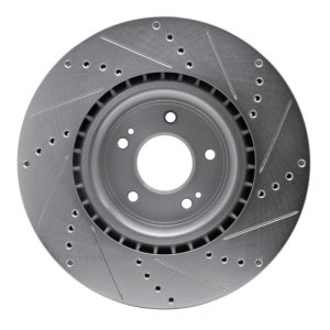 Hyundai Genesis Coupe Brake Rotor (1) - Front Left - R1 Concepts - Drilled & Slotted - Silver - `10-`16